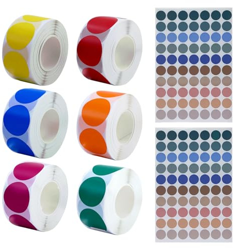 3000 Stück Bunte Klebepunkte,6 Rollen Runde Aufkleber Selbstklebende,25mm Farbige Klebepunkte,Punkte Aufkleber,Markierungspunkte,Und 140 Stück 19mm Klebepunkte FüR BüRo Zuhause Schule Basteln
