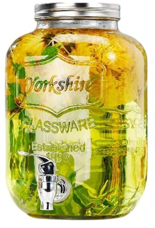 Distributeur De Boisson Avec Robinet, Jarre En Verre Distributeur De Jus De Fruits Réfrigérée Avec Robinet, Fontaine À Eau Et Cocktail, Distributeurs De Boisson De Verre Pour BBQ, Fêtes, Pique-niques