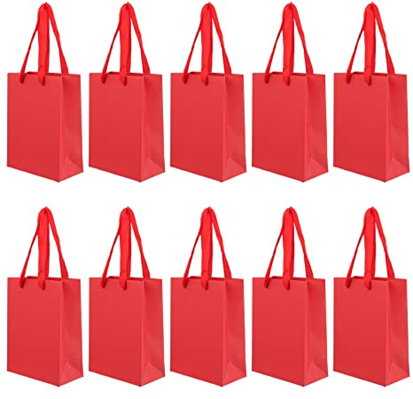 CALLARON 10 Stück Einkaufstüten aus rotem Papier Taschen einpacken Papiertüte Wickelbeutel für Kleine Taschen rote geschenktüten mit griffen Papiergeschenktüten