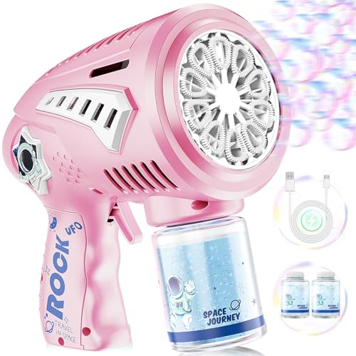 Bubble Gun - USB-C Rechargeable Bubble Machine with Larger-Size Bubbles Design & LED Light - Toys Gifts Ideas Age 3-15 for Boys Girls Party Favors Birthday Easter
