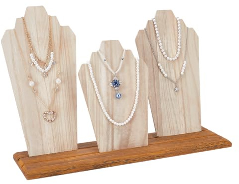 PH PandaHall Porta Collana Busto Espositore per Collane in Legno, 3 Display Rimovibili Espositori per Collane Multiple Supporto per Gioielli per Venditori di Fiere Artigianali e Boutique