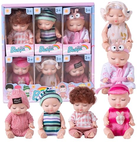 6-teilige Mini-Babypuppen, 10, 2 cm, realistischer Kunststoff, schlafende Mini-Babys mit Kleidung, beweglichen Gelenken, süße -Puppen für Mädchen, Jungen, Kleinkinder und Kinder ab 3 Jahren, M