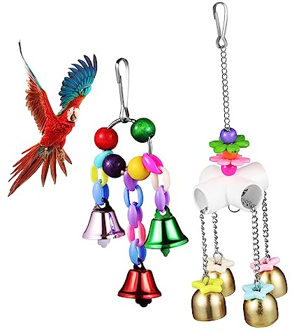 HEMOTON 2 pièces Cloche Suspendu pour Perroquet Cloches Colorées et Anneaux Escalade à Mâcher pour Perruche et Conure Facile à Installer et Durable Couleur Aléatoire Couleur Aléatoire