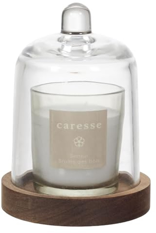 Vela Perfumada de Lujo con Cúpula de Vidrio – Vela Blanca en Tarro de Cristal con Base de Madera – Decoración Elegante & Idea de Regalo – Aroma Natural a Madera & Bosque – Vela – Blanco