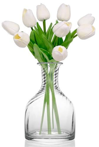 Mudoulu 10 Piezas Tulipanes Artificiales Blancos, Flores Realistas de PU para Decoración del Hogar, Ramos de Boda y Centros de Mesa Elegantes