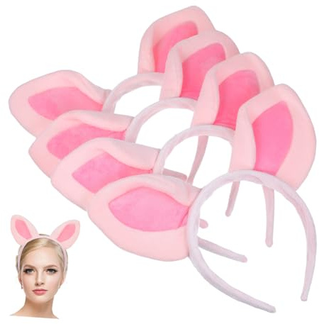 LRXIYODE Fascia per Chioma Orecchie di Maiale Rosa, 4 Pezzi Elastico Antiscivolo, Design Cartone Animato Carino, per Cosplay e Uso Quotidiano