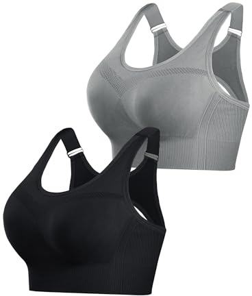 Litherday Sport-BH för kvinnor med hög effekt push up sömlös sporttopp med justerbar rygg sport-bh med hög stöd för fitness yoga löpning och träning S-XXL, Svart + grå, L