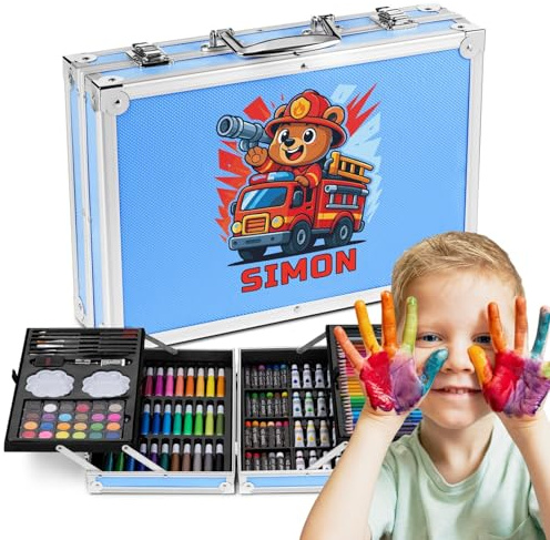 Maverton personalisiertes Kunstset für Kinder - 118-teilig Malkoffer - Buntstifte Koffer Set - Geschenk für Kinder - personalisierte Geschenke zum Kindergeburtstag zu Weihnachten - 34×23×8,5cm