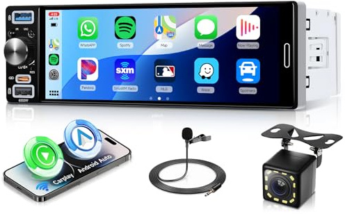 VECHTEL Autoradio 1 Din mit Drahtloses Carplay Android Auto, 6.5 Zoll Incell HD Touchscreen Auto Radio Unterstützung Bluetooth AM/FM/RDS Radio EQ USB/Typ-C Mirror Link SWC Fernbedienung Rückfahrkamera