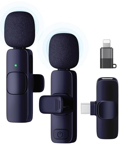 KUKIHO Microphone Lavalier sans fil pour iPhone/iPad/Android (2 émetteurs), mini microphone à clipser avec réduction du bruit, microphone sans fil Plug Play pour enregistrement vidéo, podcast, YouTube