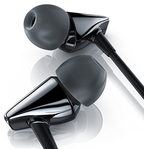 CSL Liam & DAAN - In-Ear- In-Ohr Kopfhörer mit kraftvollem Klang, kopfhörer mit Kabel, Headphones,3,5 mm Klinke-Anschluss - 1,2 m Kabel - Bequemem rutschfestem Sitz 10 Paar Silikonaufsätze - Schwarz