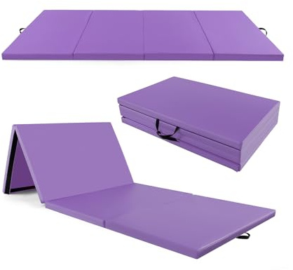 FANTASK Gymnastikmatte klappbar, 300 x 120 x 5 cm, Weichbodenmatte aus PU mit Tragegriffen & Kletterverschluss, Yogamatte, Fitnessmatte für Gymnastik, Yoga (Lila)