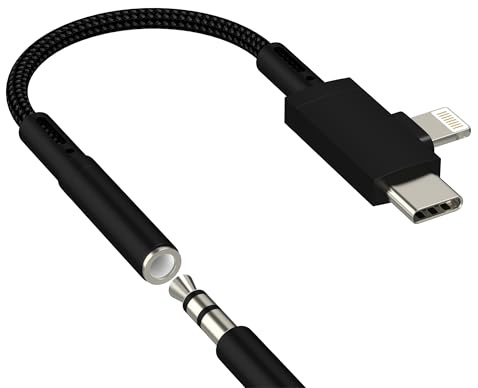 Lightning to 3.5mm Headphone Jack Adapter USB C for iPhone 17 16 15 14 Pro Max for iPad for Apple Audio AUX Adaptor Compatible with Samsung S25 Digital Earphone Cable Dongle Microphone Connector Car