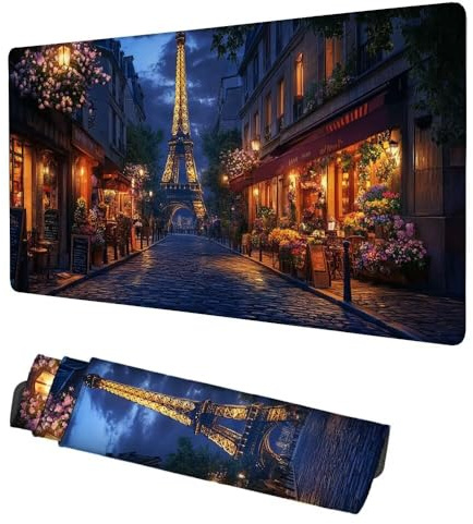 Tapis de Souris 700x300x3mm, Tapis de Souris Gaming Ville Multifonction Mouse Pad La Tour de Fer, Accessoire Bureau, Déco Bureau, Design Anti-Dérapage, pour Gamer, étude, Ordinateur Portable, f-23