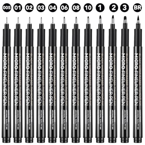 Thboxes Black Fineliner Pens, 12 Pack Micro Tip Drawing Pens