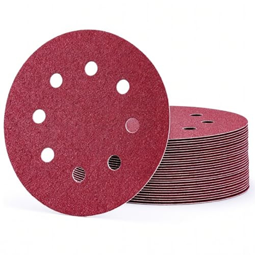 DURI 125mm Sanding Discs 50PCS, 5 Inch, 8 Holes | 60/80/120/240/400 Grit, Aluminium Oxide, Hook and Loop, For Random Orbital Sander, Wood Metal Car Paint Sanding & Polishing