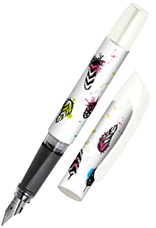 ONLINE Schönschreibfüller Campus Coloured Feather, Kalligrafiefeder 0,8 mm, Tinten-Füller für Rechtshänder, ergonomisches Griffstück, Standard-Tintenpatronen, inkl. Kombipatrone blau