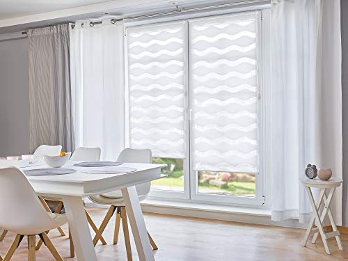 K-home Klemmfix Doppelrollo Welle ohne Bohren - Weiß 80 cm x 200 cm (B x L)