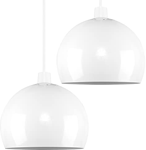 MiniSun | Mini Retro Gloss White Arco Style Dome Ceiling Pendant Light Shades | Pendant Lights, Home Décor & Improvement Essential | Set of 2 | 20cm Shade Width