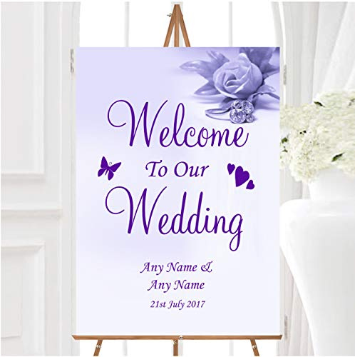 Lilac and Purple Rose Ring Personalised Any Wording Welcome to Our Wedding Sign