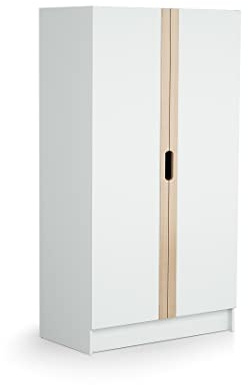 AT4 — children's wardrobe with 2 doors made of white and lacquered beech wood 96 x 51 x 176 cm | 1 wardrobe, 7 shelves, 4 of which are adjustable, and storage space at the bottom