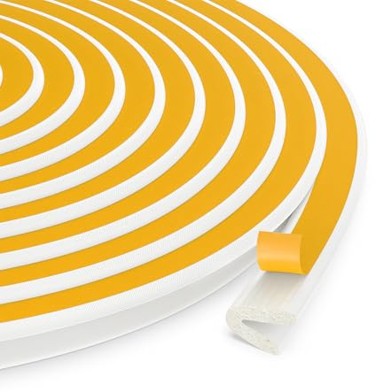 fowong Weather Stripping Door Seal, White V Shape Weather Stripping Seal Strip Foam for Door Frame Insulation Side, 1/2 Inch Wide X 19 Feet Long, Self-Adhesive Soundproofing Window Gap Sealing Strip