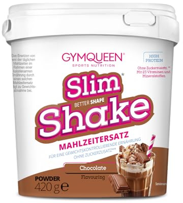 GymQueen Slim Shake, Schokolade, 420 g | Mahlzeitenersatz mit 21 g Protein pro Portion, cremig, ohne Zuckerzusatz, mit Vitaminen und Mineralstoffen