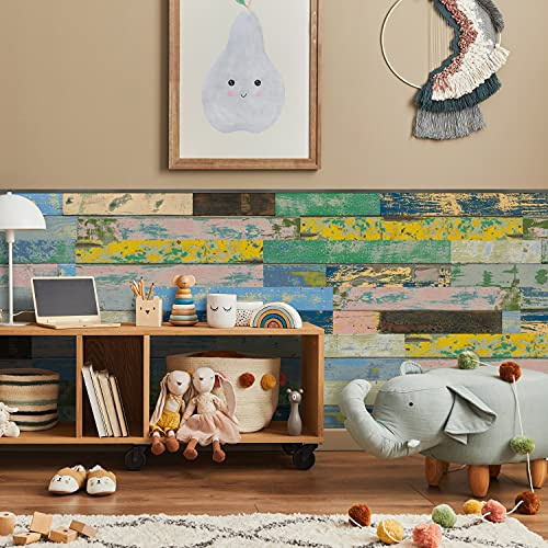 SUN WOOD Stick-it Selbstklebende Holz Wandverkleidung im bunten Vintage Beachhut Look // Rum Shack 30 – 0,48m2 (3 Paneele) Wandpaneele zum Kleben aus Fichtenholz