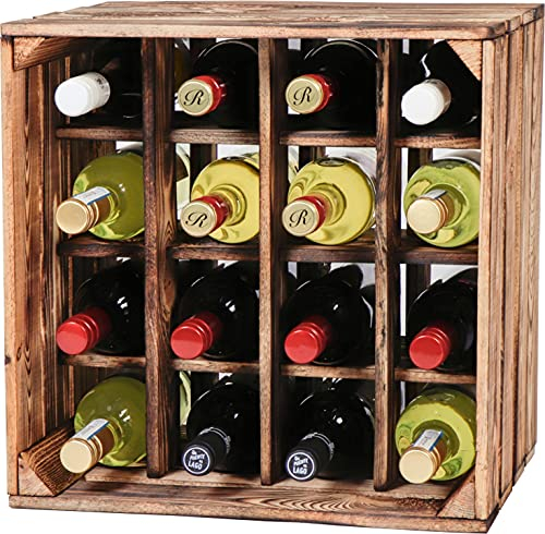 LAUBLUST Großes Vintage Weinregal - ca. 40 x 40 x 29 cm, Holz Geflammt - Flaschenregal 16 Fächer | Weinaufbewahrung & Deko