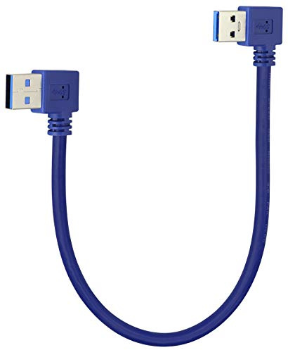 AAOTOKK 90 Degree USB to USB 3.0 Adapter Cable Left & Right Angle USB 3.0 A Male to A Male Charging & Data Transfer USB Cable for Hard Drive,Printers,Laptops,Keyboard,More USB A Devices(0.3M/1ft-Blue)