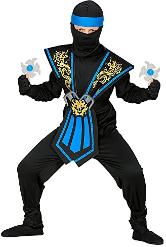 Widmann - Barndräkt kombat ninja med vapenset, blå, kämpar, krigare, Japan, temafest, karneval