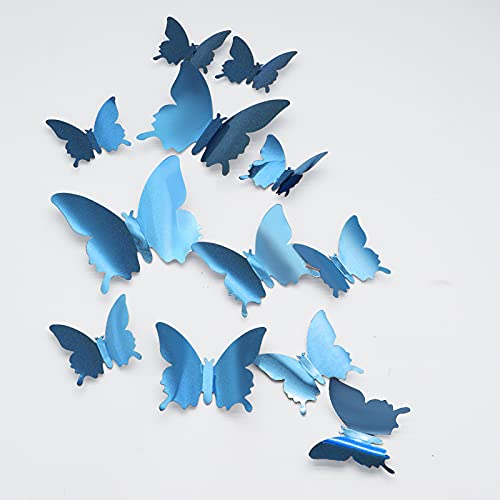 Mariposas Decorativas 3D, CAYUDEN 24pcs Extraíbles Mariposa 3D Espejos Decorativos de Pared 3 Tamaños 3D Mariposas Decoraciones para Fiesta Decoración, Boda, Dormitorio, Puerta, Ventana, Jardin