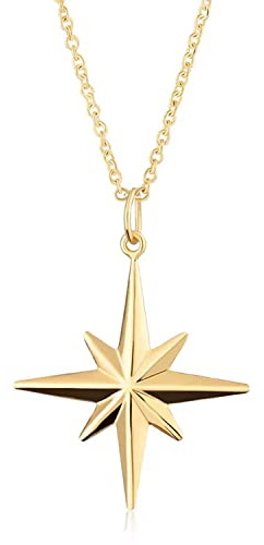 Kritz Damen Halskette Stern Nordstern Gold Aus Edelstahl - Kette Anhänger Kompass Polarstern mit Länge Verstellbar - Schmuck Geschenk für Frauen