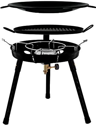Gas Bullet ® Gasgrill mit Pfanne & Wok | für Schraubgaskartuschen | Auseinanderschraubbar | Campinggrill, Party-Grill für Camping, Festivals & Outdoor (Einzeln)
