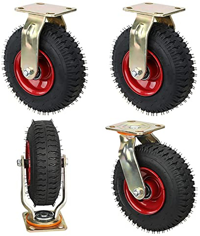LIGUOYI Strapazierfähige Lenkrollen 4 Stück Transportrollen - Pannensichere Vakuum Luftreifen Gummi Rollen - Ø 200/250mm Geräuschlose Schwerlast Rollen Schwarz-rot 480/600kg Tragkraft (Size : 200mm)