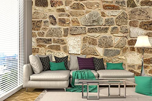 Vlies Fototapete BRAUNE STEINMAUER 375 x 250 cm (inkl. Kleister) - Vlies Tapete, Wandtapete, Wandbilder - Tapete für Wohnzimmer Schlafzimmer, Büro, Küche - Montagefertig