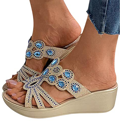 Pantoletten Damen Sommer Keilabsatz Elegante Slipper Peeptoe Bohemian Hausschuhe Plattform Mit Fussbett Römische Mit Absatz Pantoletten Orthopädische Sandalen Slides Sommerschuhe Damenschuhe Frauen