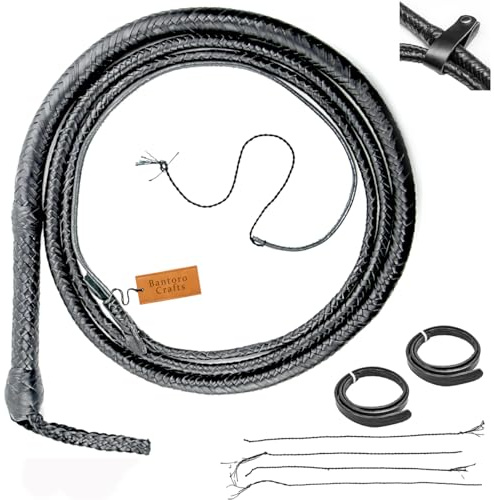 Frusta in pelle di canguro Frusta pesante in 16 fili intrecciati Pancia in pelle intrecciata e supporto in pelle all'interno Frusta rumorosa Indiana Jones Equitazione Equestre (10 Piedi (3 Metri))