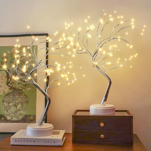 2 Pack Christmas Fairy Lights Spirit Tree, 20 108 LED Tabletop Mini Twinkle Tree Lights Warm White with 2 Modes, USB & Battery Christmas Artificial Bonsai Trees Lamp for Home Bedroom Indoor DIY Decor