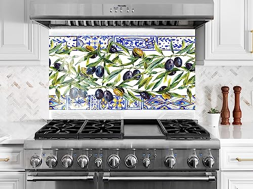 Myphotostation.com 59Wx23.6H''Tempered Glass Backsplash Design Cooker Wall Backsplash Panel Glass Splashback for Kitchen Panel Design Copper Flower Backsplash for Stove 11