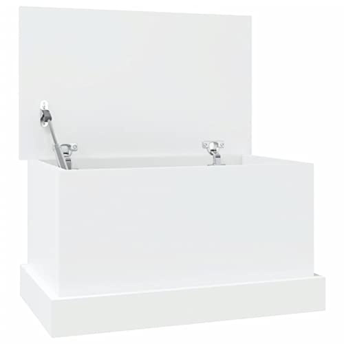 Scatola Portaoggetti Bianca, Contenitore per Soggiorno con Coperchio, 50x30x28 cm in Legno Ingegnerizzato, Scatola da Appoggio e Archiviazione per Tappeti e Cuscini
