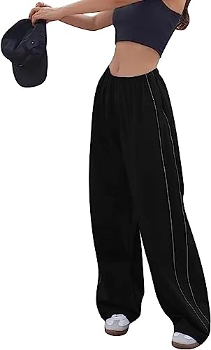 Odizli Pantalon cargo Y2K pour femme, taille haute et évasé, jogging avec poches, streetwear, Noir , S