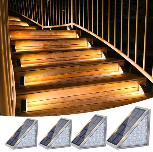 VOLISUN Solar Treppenbeleuchtung Aussen 4er Pack, Wasserdicht IP67, LED-Außenstufenleuchte, Dekorleuchten für Gartentreppe, Terrasse, Vordertreppe, Vorgarten und Terras