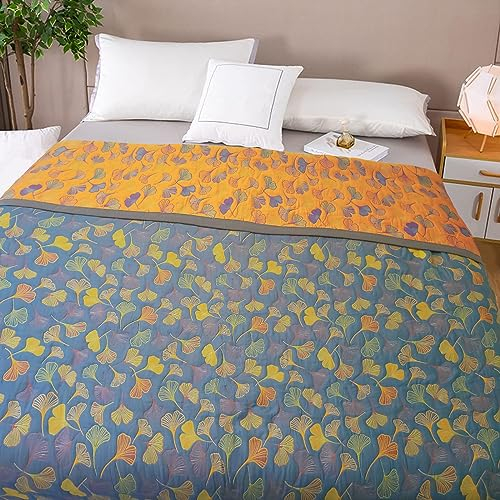 GESEILAY Tagesdecke 240x260 Blau und Orange Ginkgo Bettüberwurf Atmungsaktiv Gesteppte Sommerdecke Weich Bequem Sofaüberwurf für Bett (240x260cm, Orange)