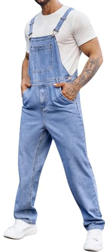 Runcati Herren Denim Latzoverall Jeans Strampler Hose Verstellbarer Riemen Arbeitskleidung Slim Fit Jumpsuit