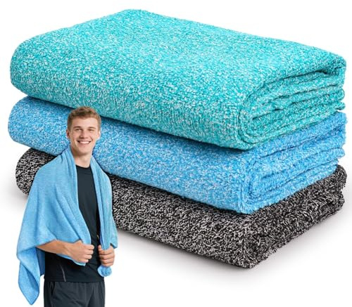 SOOWASH Microfiber Gym Towels for Showering Working Out Quick Dry Remove Bacterias Large Sizes Lightweight Gym Towel for Men Women Tennis Sports Towels for Body Hot Yoga 27 X 55 inch Black/Green/Blue