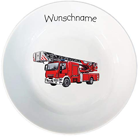 Doriantrade Kinder Müslischale Breischale Schale Porzellan Feuerwehr personalisierbar mit Wunschname Name Kindergeschirr mit Namen personalisiert