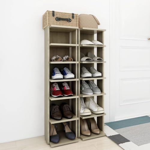 FENLAX Schuhschrank aus Holzwerkstoff 27,5x27x102cm 2 Pcs Sonoma-Eiche Schuhschrank Holz Kommode für Schuhe Schrank für Schuhe Schmales Schuhregal Hoch Schuhregal Holz Schmal Elegante Hochschrank