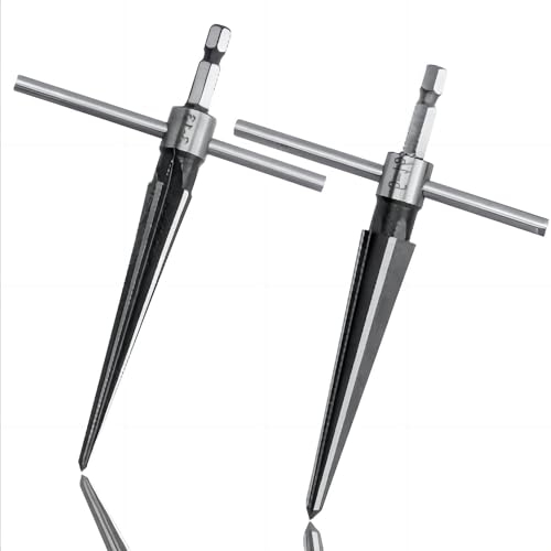 Treki T-Handle Tapered Reamer Set，2 Pieces 1/4 Inch Hex Shank Guitar Tapered Reamers 3-13mm & 5-16mm Luthier Tapered Hand Reaming Tool for Wood Metal Plastic Planks Chamfering Screw Sinking Holes