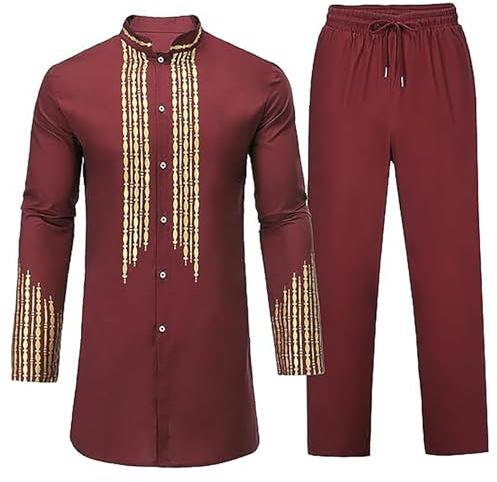 Herren-Bademantel, atmungsaktiv, knitterfrei, zwei atmungsaktive Anzüge, gerollte Ärmel, Cardigan, Hose, Set, Arbeitsanzüge für Herren, rot, M